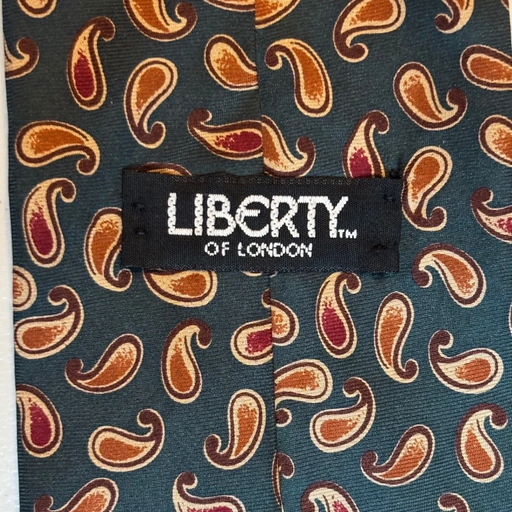 Liberty of London Silk Paisley Tie Green‎ Burgundy Orange Men's Necktie